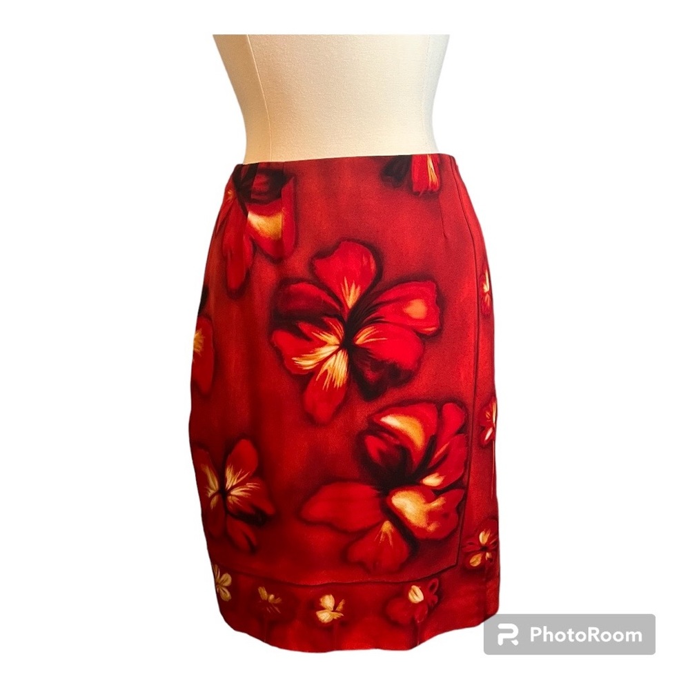 Liz Claiborne Collection Women's Size 14 Red Floral Silk Wrap Pencil Skirt